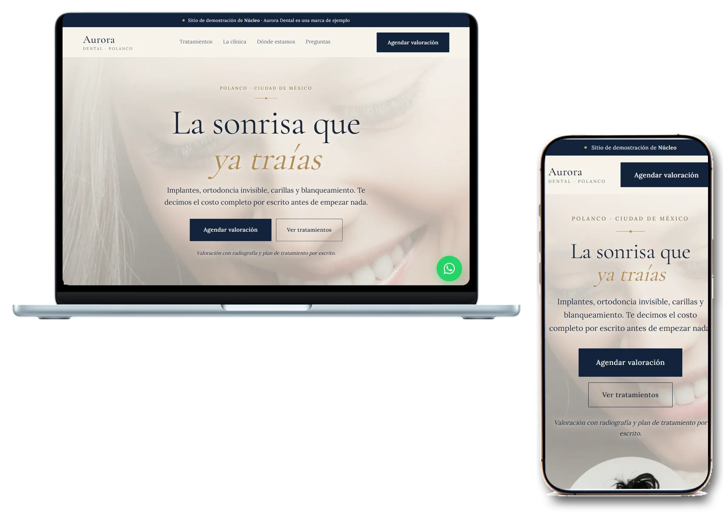 Sitio de Aurora Dental hecho por Usanúcleo